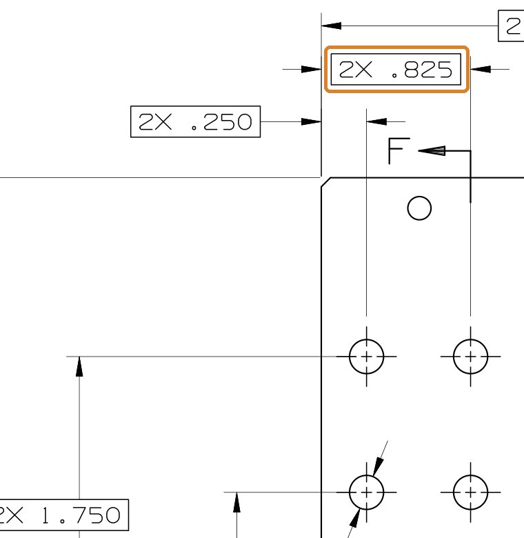 Фрагмент чертежа NIST 827-9999-904 с размером 2X .825