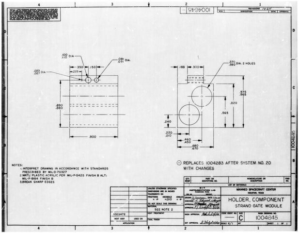 Чертёж: Держатель (HOLDER, COMPONENT — STRAND GATE MODULE), NASA 1004645